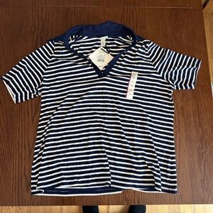 Ava & Viv Blue and White Striped V-Neck Tee